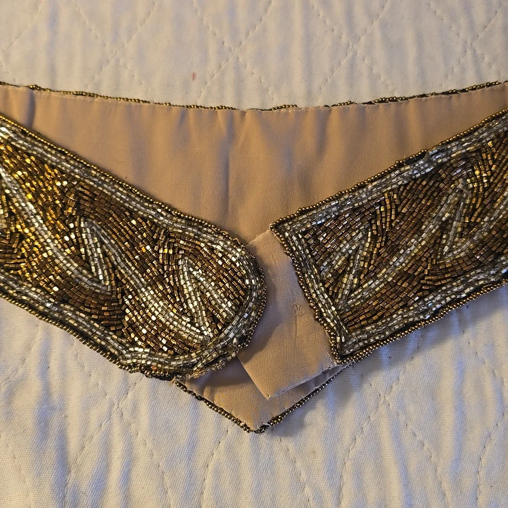 Bronze/Silver Beaded Belt Satin Back Handmade-Add to your Dresses or Gowns 26 in
